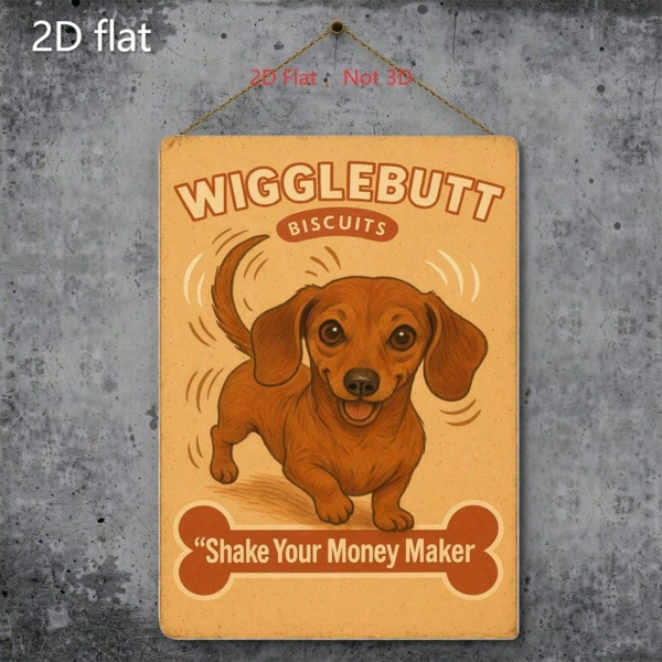 CIFbuy 复古摇屁股饼干腊肠犬铁皮装饰牌，复古宠物艺术 20x30厘米（TikTok, temu 自提物流）-1
