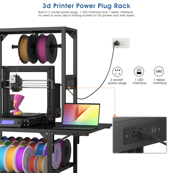 3D Printer Stand, Heavy Duty 3D Printer Table Stand with Filament Storage Rack, T-Shaped Spools Holder Rack with Wheels,3D Printer Workbench for 3D Printing Studio, Home Office Workshop-6