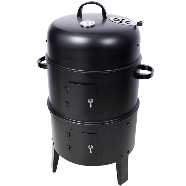 Charcoal Smoker Grill Wood Smoker Grills Outdoor Cooking 16 Inch Vertical Smoker Portable BBQ Grill for Camping, Black-4