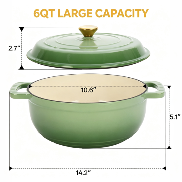 铸铁 7.5QT 烹饪锅具 渐变绿 含两个硅胶手套 珐琅锅-2