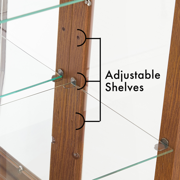 Curio Cabinet Lighted Curio Diapaly Cabinet with Adjustable Shelves and Mirrored Back Panel, Tempered Glass Doors (Oak, 3 Tier), (E26 light bulb not included)-13