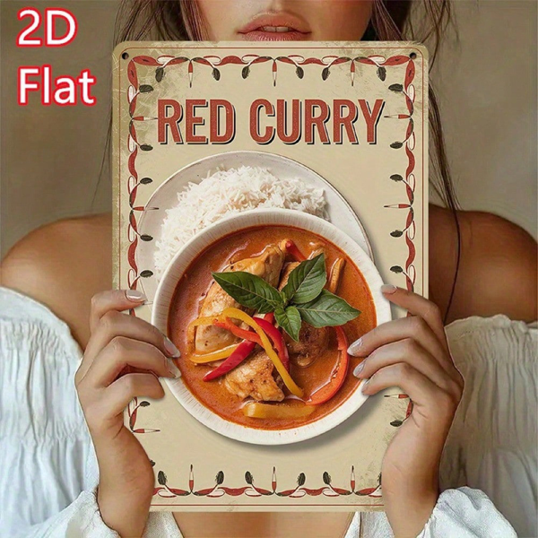CIFbuy 2D 复古泰式红咖喱鸡肉金属墙饰，乡村风味铁艺招牌（TikTok, temu 自提物流）-1