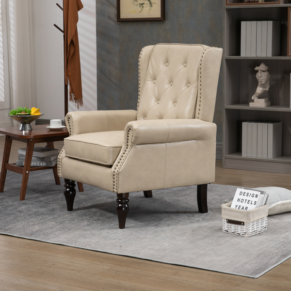 Wood Frame Armchair, Modern Accent Chair Lounge Chair with Sturdy Wood Legs for Living Room Bedroom (Camel PU)-7