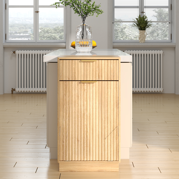 10-Gallon Woodgrain Tilt-Out Trash Can Cabinet with Wave-Textured Drawer & Pull-Out Bin - Multipurpose Kitchen/Bath Organizer in Oak Finish-5