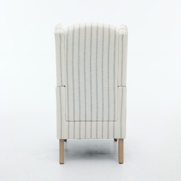 Modern Accent Chair with Retro Wood Legs, Comfy Upholstered Armchair, Floral Design Single Sofa Chair for Living Room Bedroom Office - Stripe-9