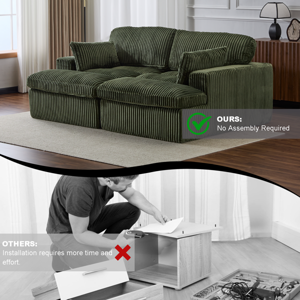 Double Chaise Lounge Chair Indoor,Oversized Upholstered Sleeper Cloud Couch,Deep Seat Luxury Sofa Bed,Sectional Sofa Chaise Love-seat,Corduroy Reading Chair for Living Room,No Assembly Required,Green-23