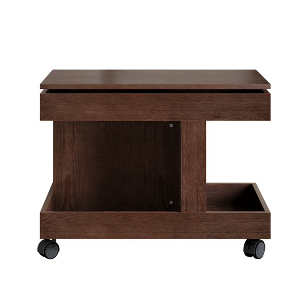 Small Coffee Table with Wheels, 360° Rotating Desktop Multi-Functional Side Table, Rolling End Table with Storage Compartment, Mobile Bedside Table for Living Room Bedroom Home Furniture, Walnut-17
