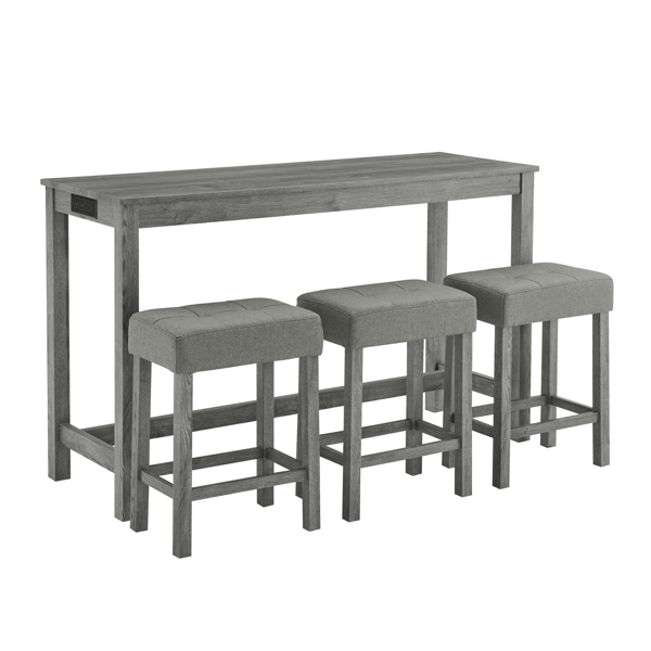 59 Inch Bar Table, Dining Table, Sofa Table with Power Outlet, 3 Upholstered Stools, 4 Piece Bar Table and Chair Set for Living Room, Dining Room, Kitchen-14