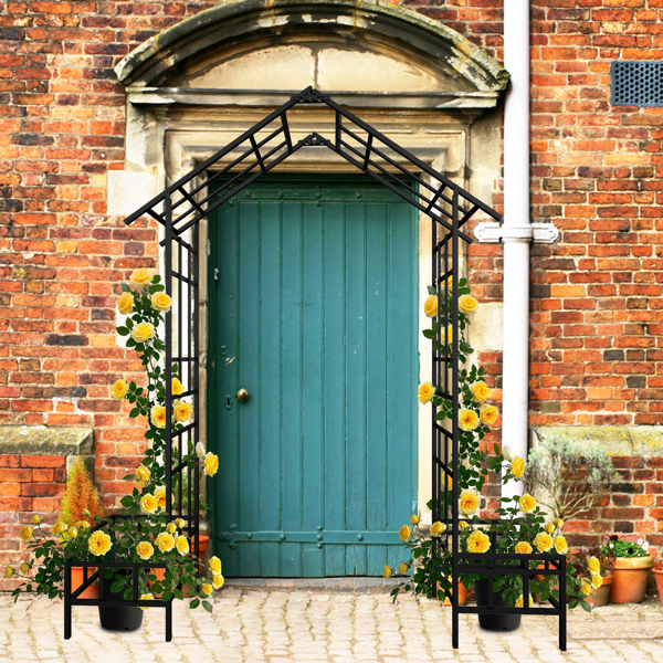 Metal Garden Arch with Adjustable Width W68.11''~W94.29''  Climbing Plants Support Rose Arch Outdoor Black-17