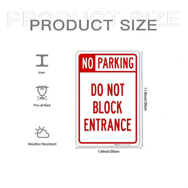 CIFbuy 请勿停车，请勿阻挡入口标识，铁质2D平面壁饰 8x12（TikTok, temu 自提物流）-3