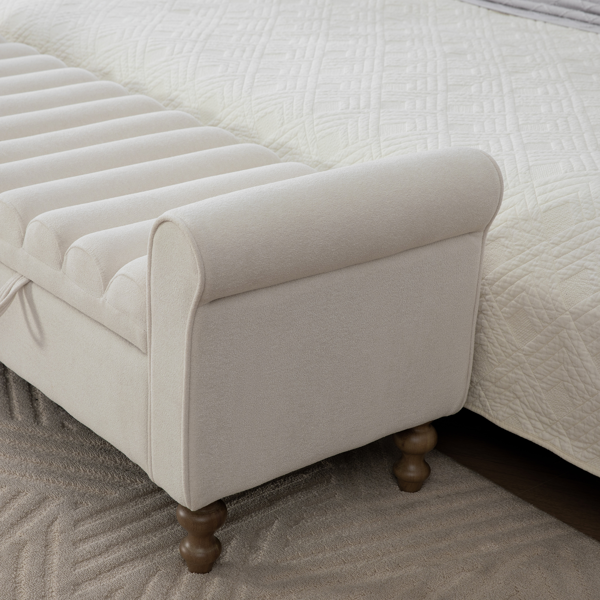65.55" Wide Modern Upholstered  Storage Bench , Napped fabric Bed End Foot Stool With Rolled Armrest, Bench Daybed With Rubberwood Legs For Living Room, Entryway, Dormitory, Bedroom,Beige-6