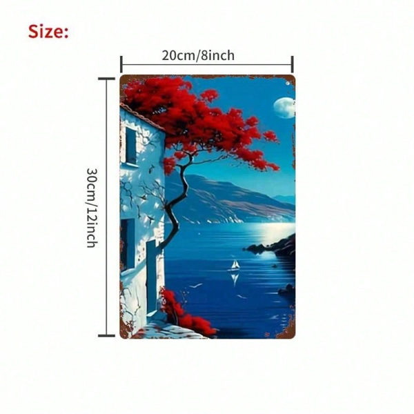 CIFbuy 1件 地中海风格画作，日落红树白屋 海滨墙饰（TikTok, temu 自提物流）-3