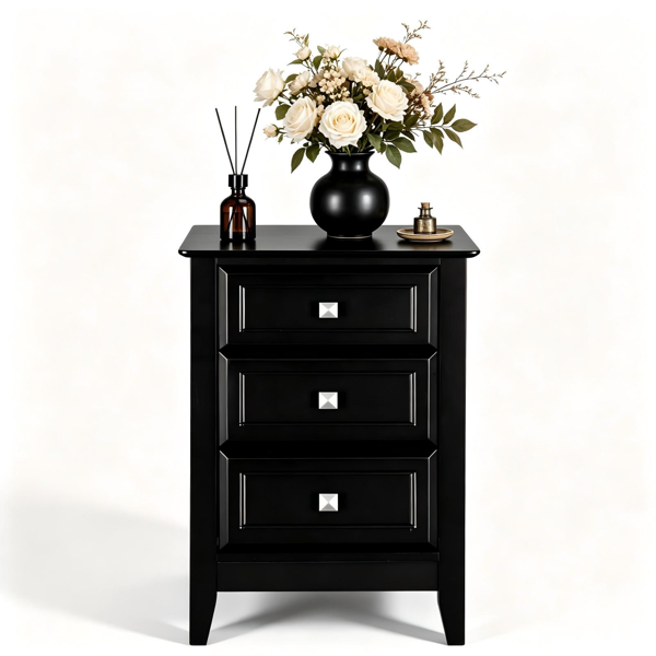 （AM禁售）3抽屉方形拉手床头柜 密度板喷漆抽屉柜 40*40*60cm 黑色-8