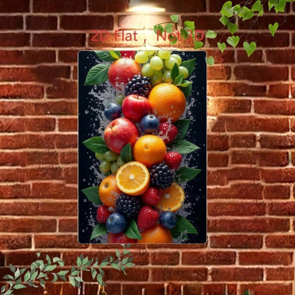 CIFbuy 20x30厘米 新鲜混合水果水花锡制装饰牌，2D印刷铝制艺术画（TikTok, temu 自提物流）-3