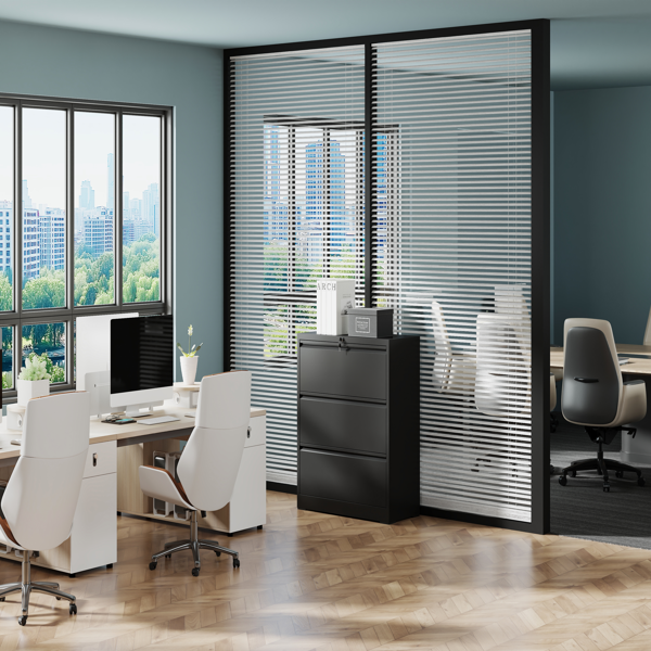 3 Drawer Lateral File Cabinet, 35.4 Inch Wide Metal Filing Cabinet, Locking Heavy Duty File Cabinet for Home Office, Anti-Tip Safety Interlock, Vertical Storage for Letter/Legal/A4 Files, Black-13