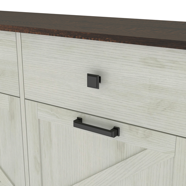 Farmhouse Double Tilt Out Trash Cabinet for 20 Gallon Trash Cans, Free Standing Recycling Cabinet with Hideaway Drawer, Barn Door Style Laundry Sorter Cabinet, Tilt Out Trash Cabinet for Kitchen-15