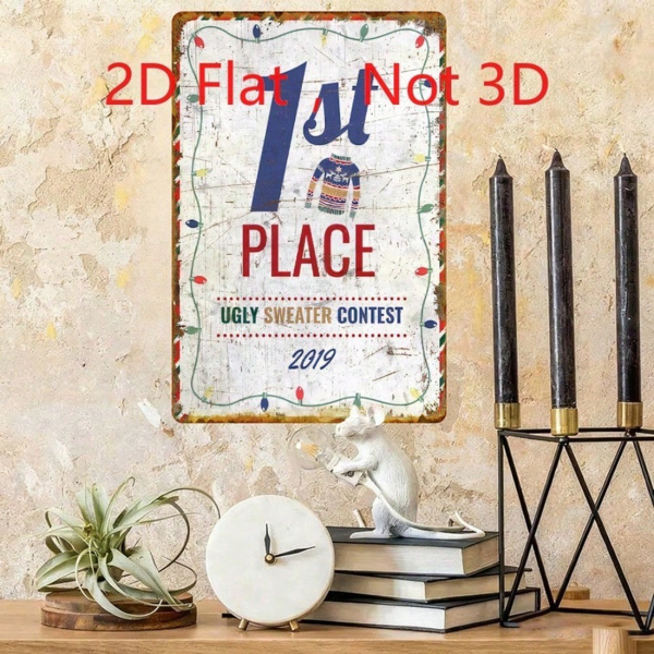 CIFbuy 2019年丑圣诞毛衣大赛冠军款 复古铁皮装饰牌 20x30厘米（TikTok, temu 自提物流）-2