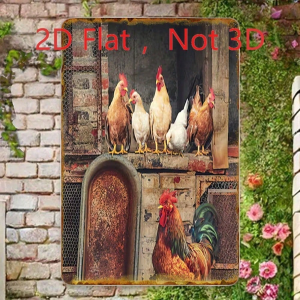 CIFbuy 复古农场鸡2D印花铁皮装饰牌，乡村风农场动物墙饰 8x12英寸（TikTok, temu 自提物流）-3