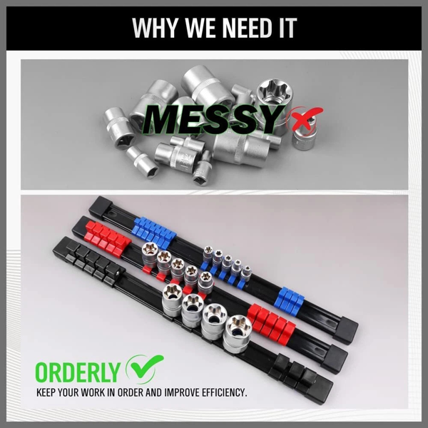 9PCS插座导轨储物架收纳托盘套装1/2“3/8”1/4“壁挂式ABS-4