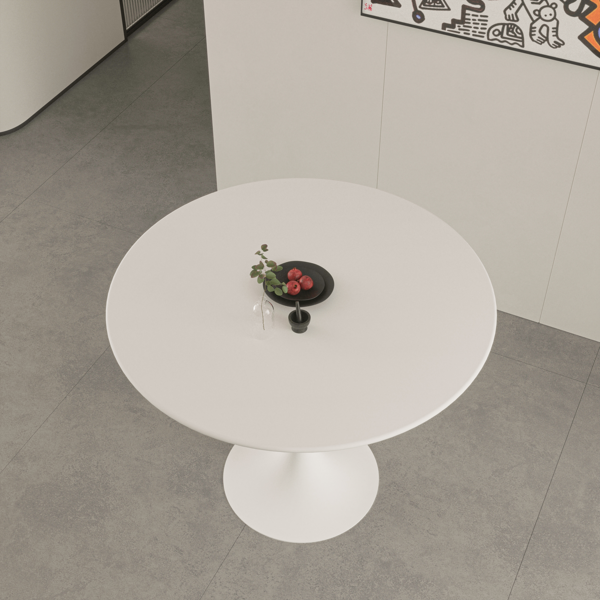 31.5" White Round Dining Table, Tulip Table Kitchen Dining Table 2-4 People with MDF Table Top & Pedestal Base, Mid-Century End Table Leisure Coffee Table Office Living Room Table-6