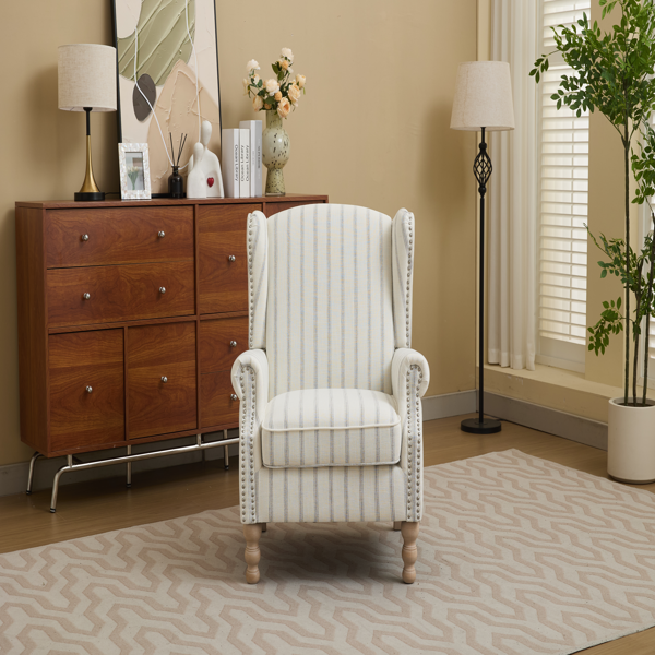 Modern Accent Chair with Retro Wood Legs, Comfy Upholstered Armchair, Floral Design Single Sofa Chair for Living Room Bedroom Office - Stripe-2