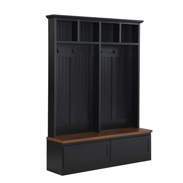 Farmhouse 4-in-1 Hall Tree with Wood Grain Bench, Mudroom Versatile Coat Rack with 2 Large Drawer, Entrance Organizer for Hallway, Living Room, Black, 55.9"W (OLD SKU: N721P313099B)-10