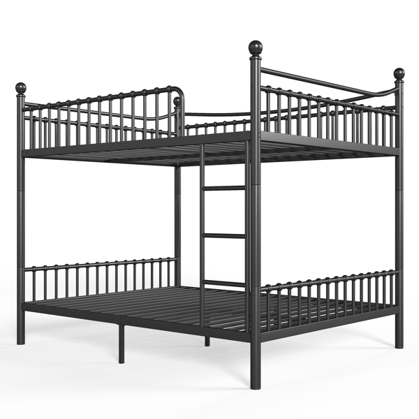 Queen over Queen Metal Bunk Bed with Unique Curved Guardrail Design, Round Tube bunk bed Frame, No Box Spring Required, Metal Bunk Bed Frame for Kids Teens,adults, Black-11