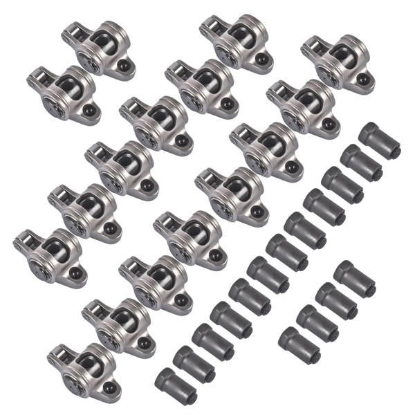 摇臂 Set of 16 Roller Rocker Arms 1.6 Ratio Replacement for Ford SBF 289 302 351W Stainless Steel-4