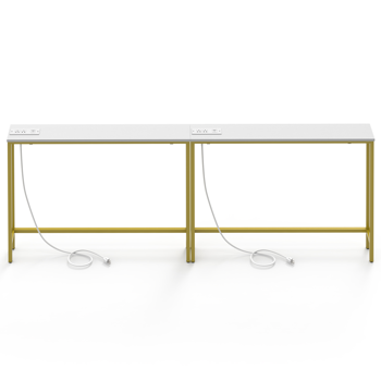 2pcs 白色+金色 密度板贴三胺+铁 200*15*79cm 玄关桌 带排插（美标）