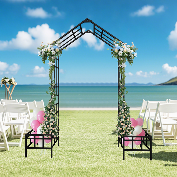 Metal Garden Arch with Adjustable Width W68.11''~W94.29''  Climbing Plants Support Rose Arch Outdoor Black-1
