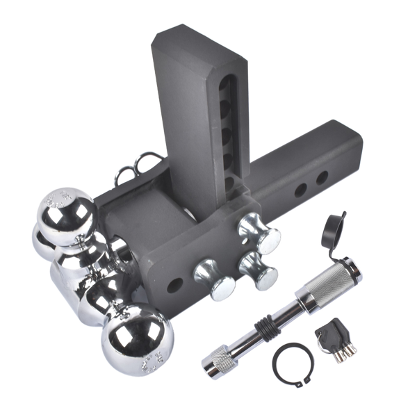 拖车钩 Adjustable Trailer Hitch Fits 2" Receiver Tri-Ball 5" Drop 10K GTW with Lock-6
