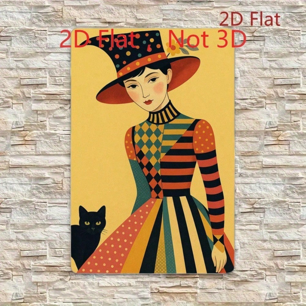 CIFbuy 复古女巫与黑猫金属壁饰，8x12英寸，2D印刷铝制装饰品（TikTok, temu 自提物流）-3