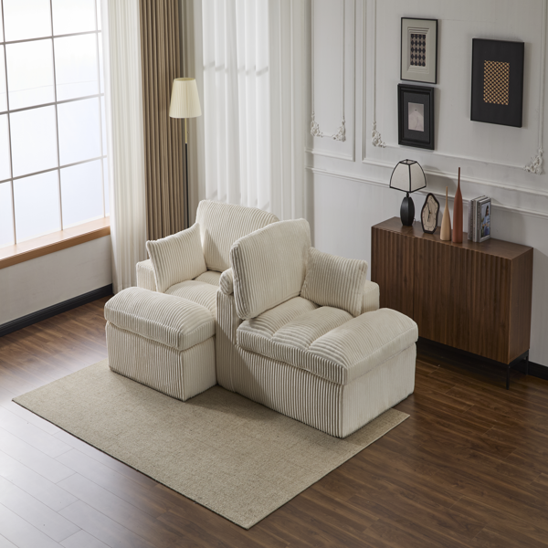 Double Chaise Lounge Chair Indoor,Oversized Upholstered Sleeper Cloud Couch,Deep Seat Luxury Sofa Bed,Sectional Sofa Chaise Love-seat,Corduroy Reading Chair for Living Room,No Assembly Required,White-4
