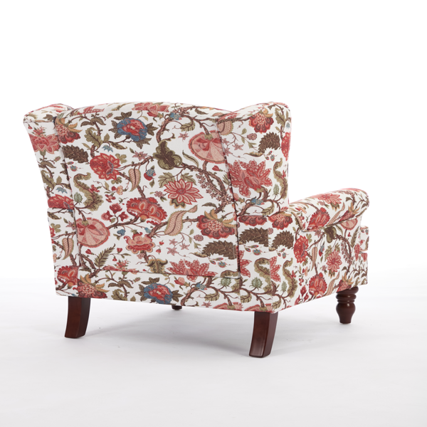Modern Accent Chair with Retro Wood Legs, Comfy Upholstered Armchair, Floral Design Single Sofa Chair for Living Room Bedroom Office - Floral Red-10