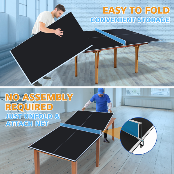 8ft Black Mid-Size Ping Pong Conversion Top Foldable & Portable Table Tennis Table Top for Indoor Games-4