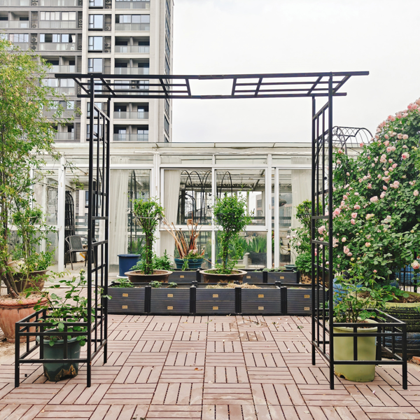 Metal Garden Arch with Adjustable Width W68.11''~W94.29''  Climbing Plants Support Rose Arch Outdoor Black-9