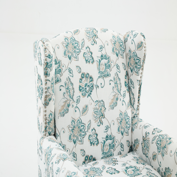 Modern Accent Chair with Retro Wood Legs, Comfy Upholstered Armchair, Floral Design Single Sofa Chair for Living Room Bedroom Office-7