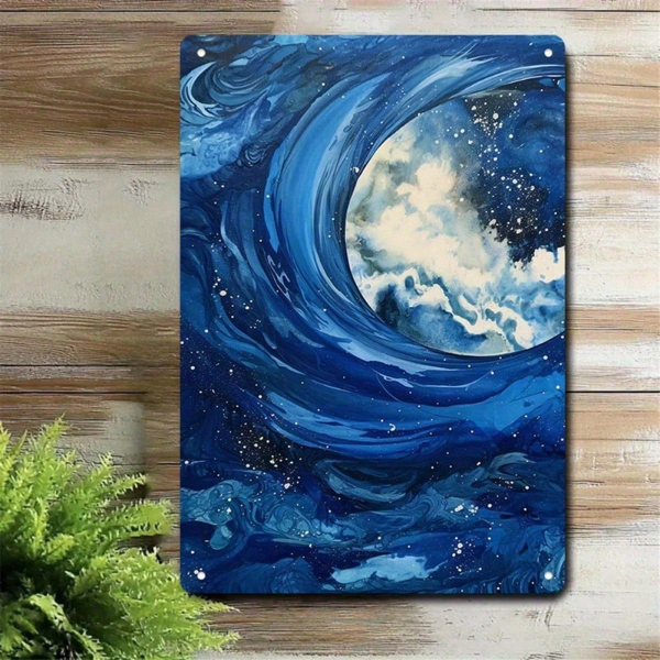 CIFbuy 现代墙饰 2D 平面 天体 月亮 海浪与繁星 铁艺挂板（TikTok, temu 自提物流）-3