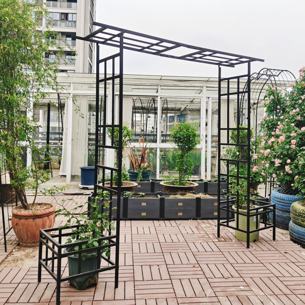 Metal Garden Arch with Adjustable Width W68.11''~W94.29''  Climbing Plants Support Rose Arch Outdoor Black-10