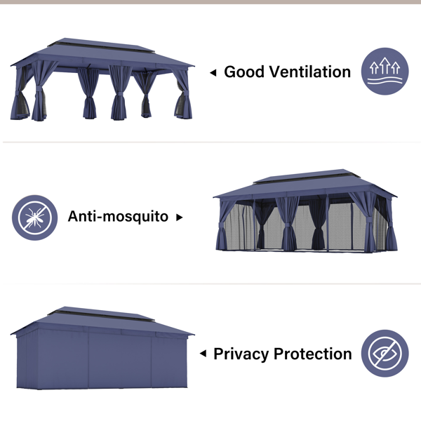 庭院凉亭 10'x20'，户外重型派对帐篷，带双层顶棚、蚊帐和隐私屏风，适用于后院、花园和草坪-7