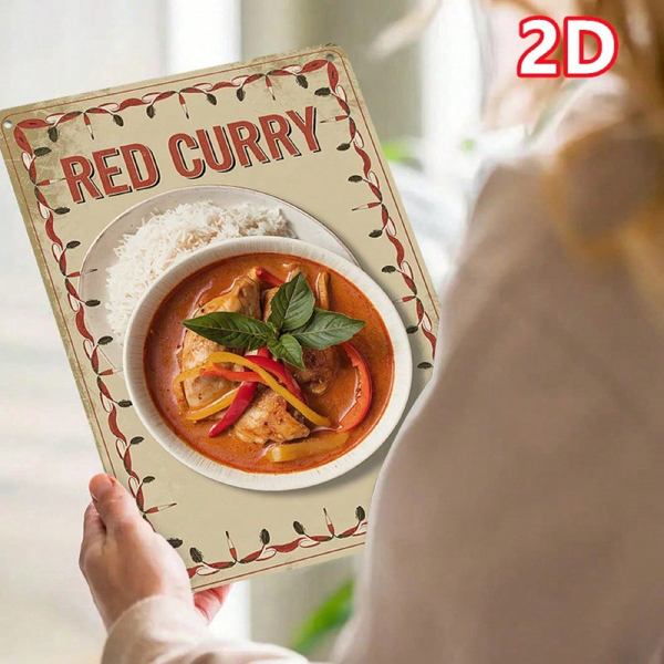 CIFbuy 2D 复古泰式红咖喱鸡肉金属墙饰，乡村风味铁艺招牌（TikTok, temu 自提物流）-7