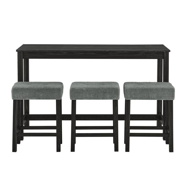 59 Inch Bar Table, Dining Table, Sofa Table with Power Outlet, 3 Upholstered Stools, 4 Piece Bar Table and Chair Set for Living Room, Dining Room, Kitchen-16