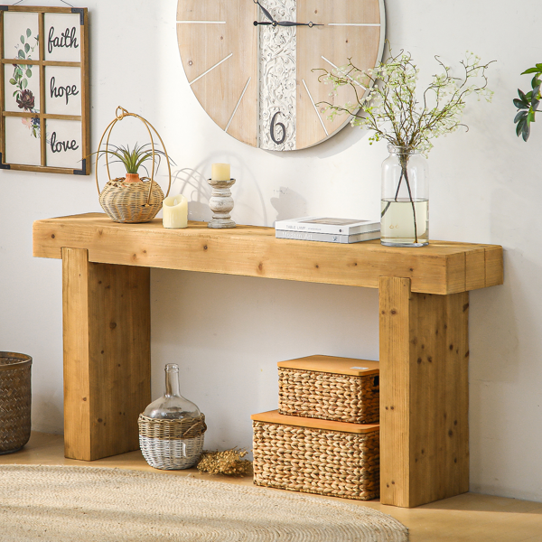 63" Solid Wood Console Table – Rustic Farmhouse Sofa Table for Entryway, Hallway, or Behind Couch, Narrow Rectangular Design-1