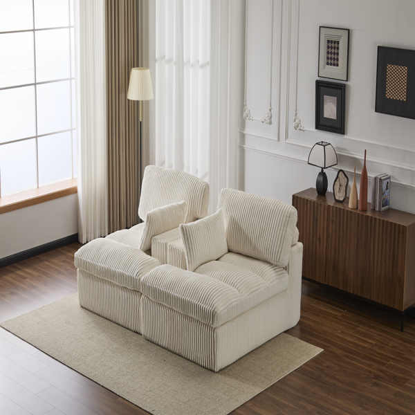 Double Chaise Lounge Chair Indoor,Oversized Upholstered Sleeper Cloud Couch,Deep Seat Luxury Sofa Bed,Sectional Sofa Chaise Love-seat,Corduroy Reading Chair for Living Room,No Assembly Required,White-3
