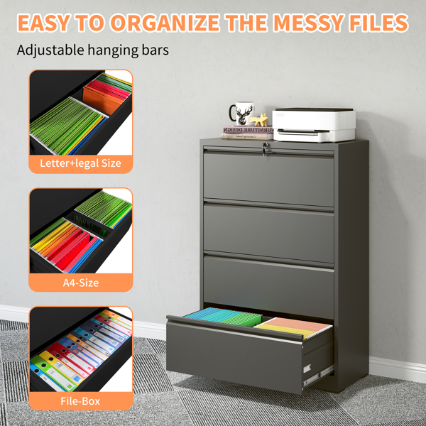 4 Drawer Lateral File Cabinet, Heavy Duty Metal Filing Cabinet, 35.4 Inch Wide Locking File Cabinet for Home Office, Space-Saving Vertical Storage with Anti-Tip Interlock, for Letter/Legal/A4 Files-9