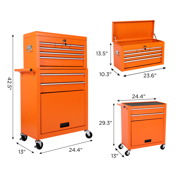 Tool Chest, 8-Drawer Rolling Tool Storage Cabinet with 2 in 1 Detachable Top Tool Box, Liner, Lockable Wheels, Side Hooks, Metal Tool Cart for Garage-5