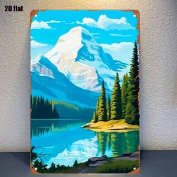 CIFbuy 锡制雪山湖景金属墙饰，复古风景牌装饰（TikTok, temu 自提物流）