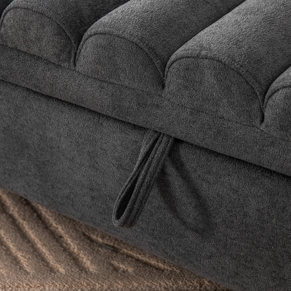 65.55" Wide Modern Upholstered  Storage Bench , Napped fabric Bed End Foot Stool With Rolled Armrest, Bench Daybed With Rubberwood Legs For Living Room, Entryway, Dormitory, Bedroom,Charcoal-8