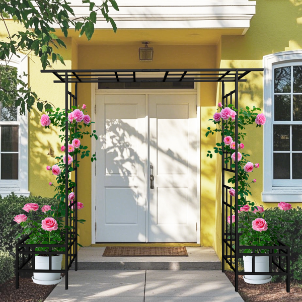 Metal Garden Arch with Adjustable Width W68.11''~W94.29''  Climbing Plants Support Rose Arch Outdoor Black-14