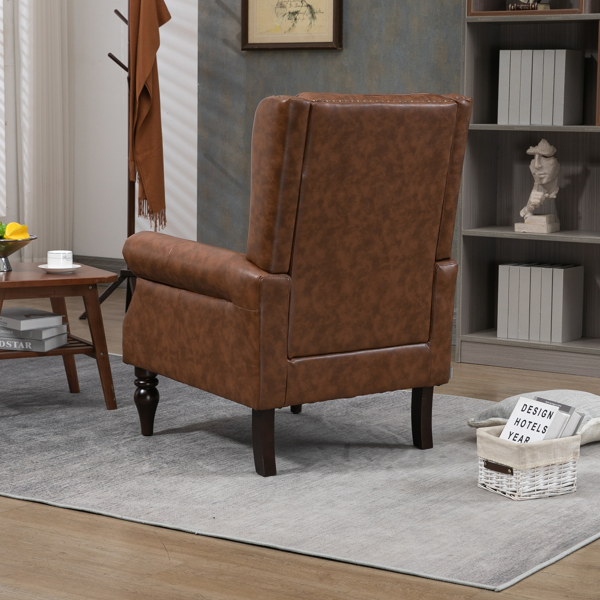 Wood Frame Armchair, Modern Accent Chair Lounge Chair with Sturdy Wood Legs for Living Room Bedroom (Brown PU)-10